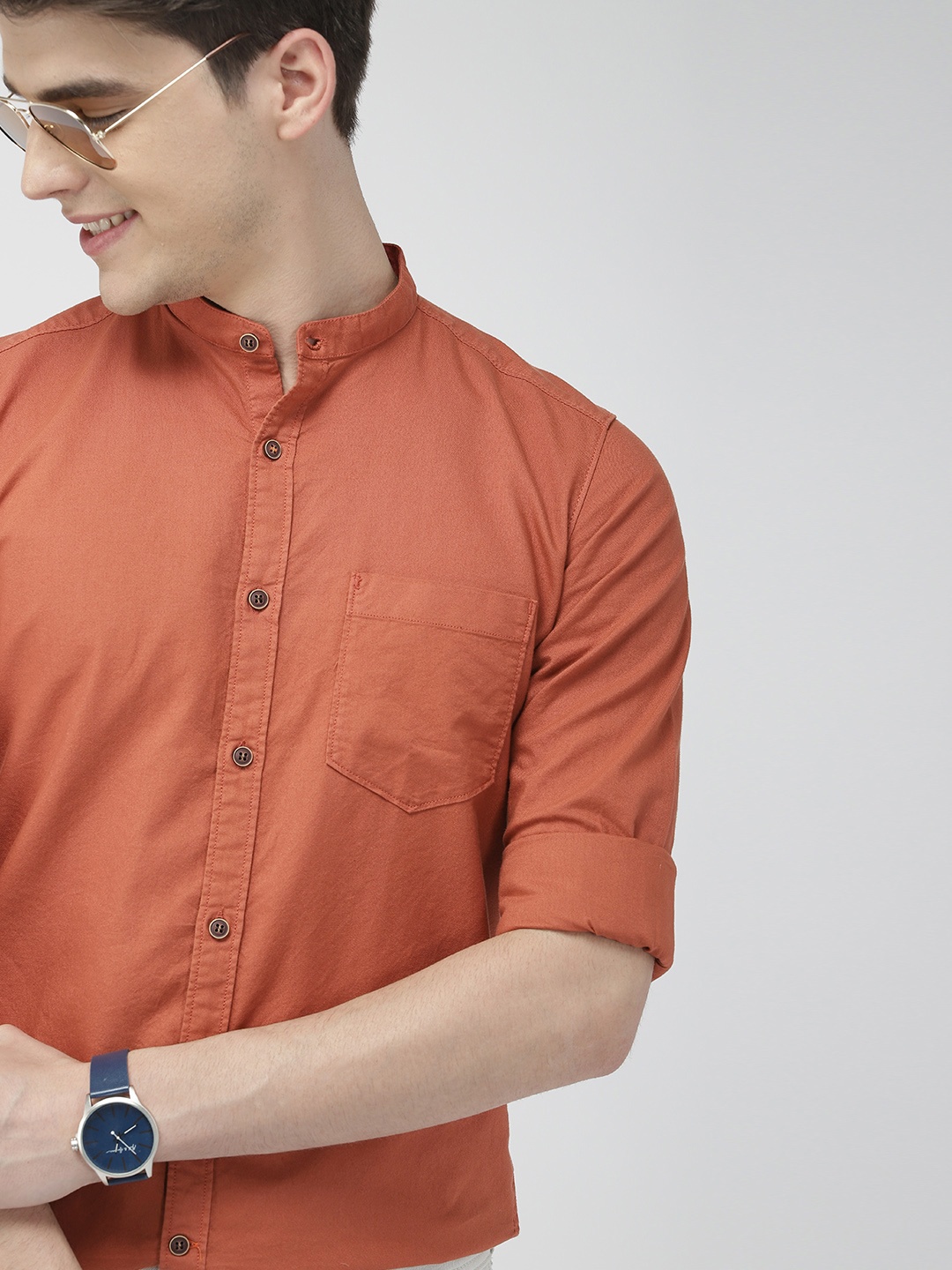 

Mast & Harbour Men Rust Red Regular Fit Solid Casual Shirt