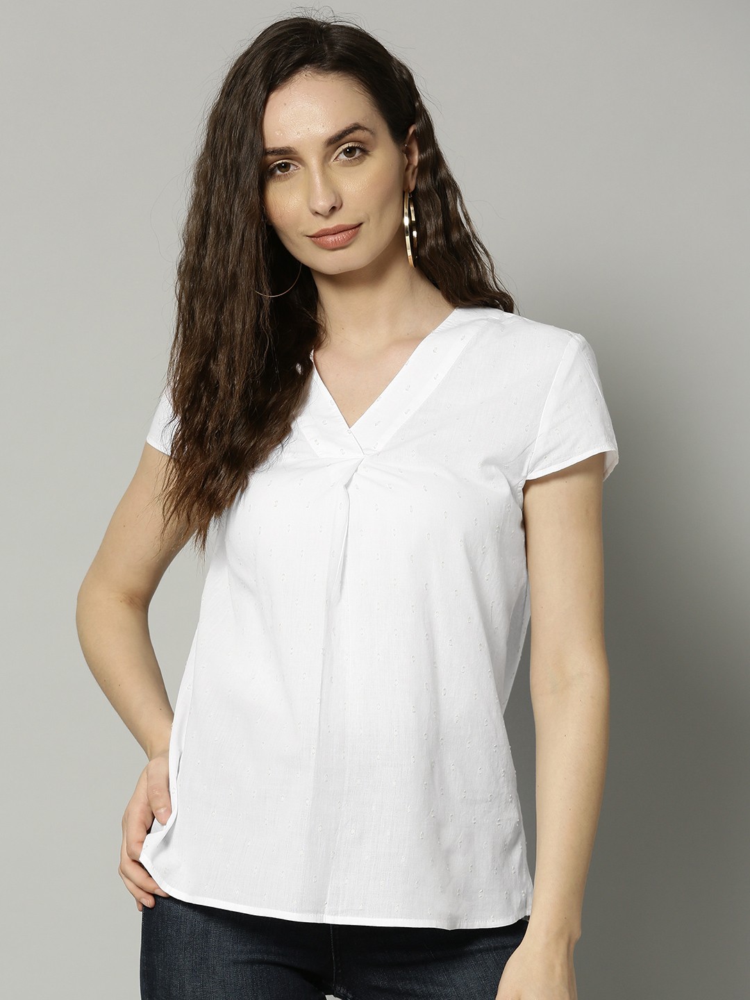 

Marks & Spencer Women White Self Design Pure Cotton Top