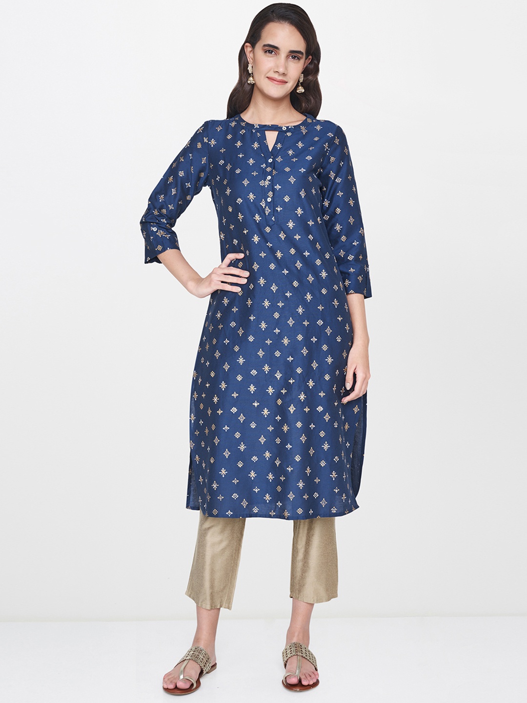 

Global Desi Women Navy Blue Printed Straight Kurta