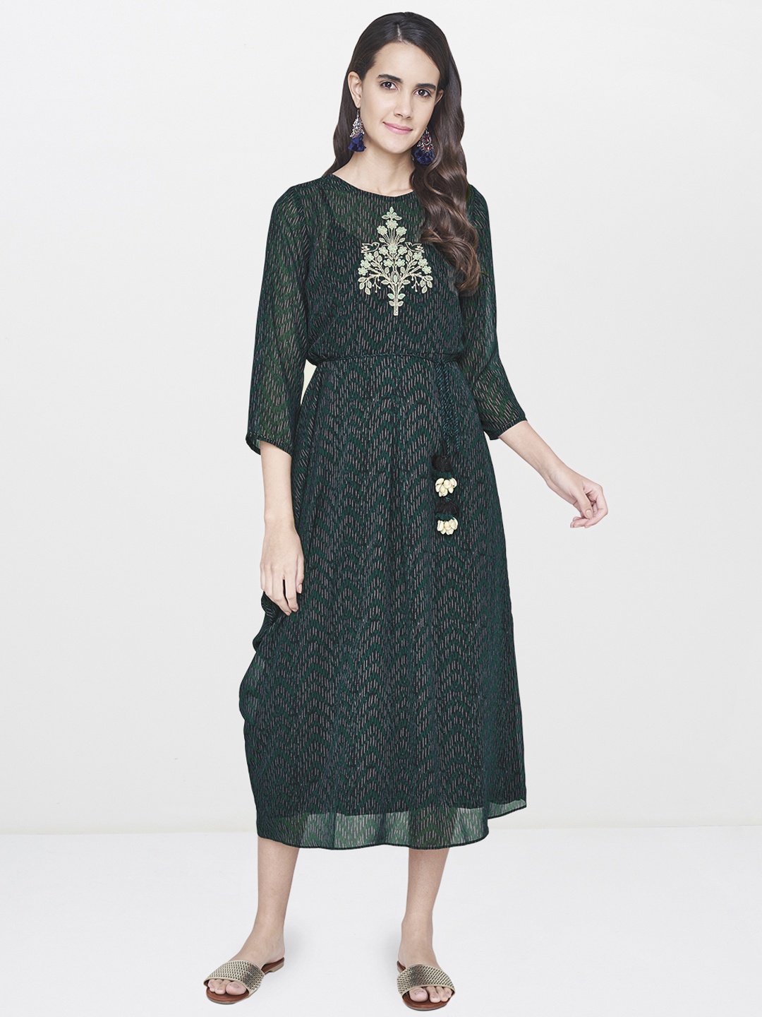 

Global Desi Women Blue Printed Fit & Flare Dress