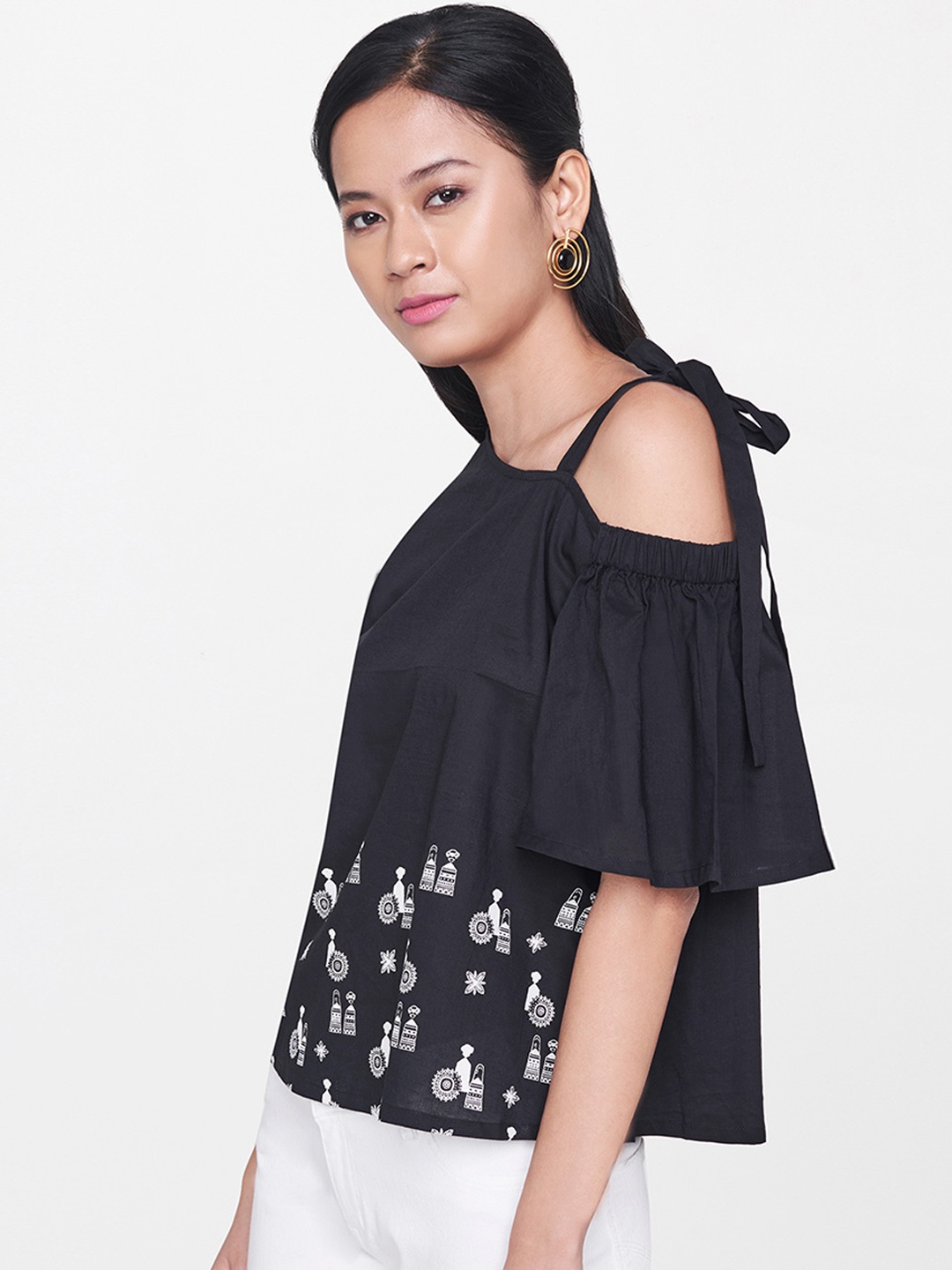 

Global Desi Women Black Printed Top