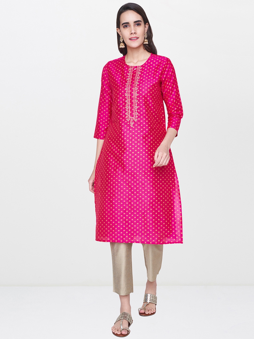 

Global Desi Women Pink Printed Straight Kurta