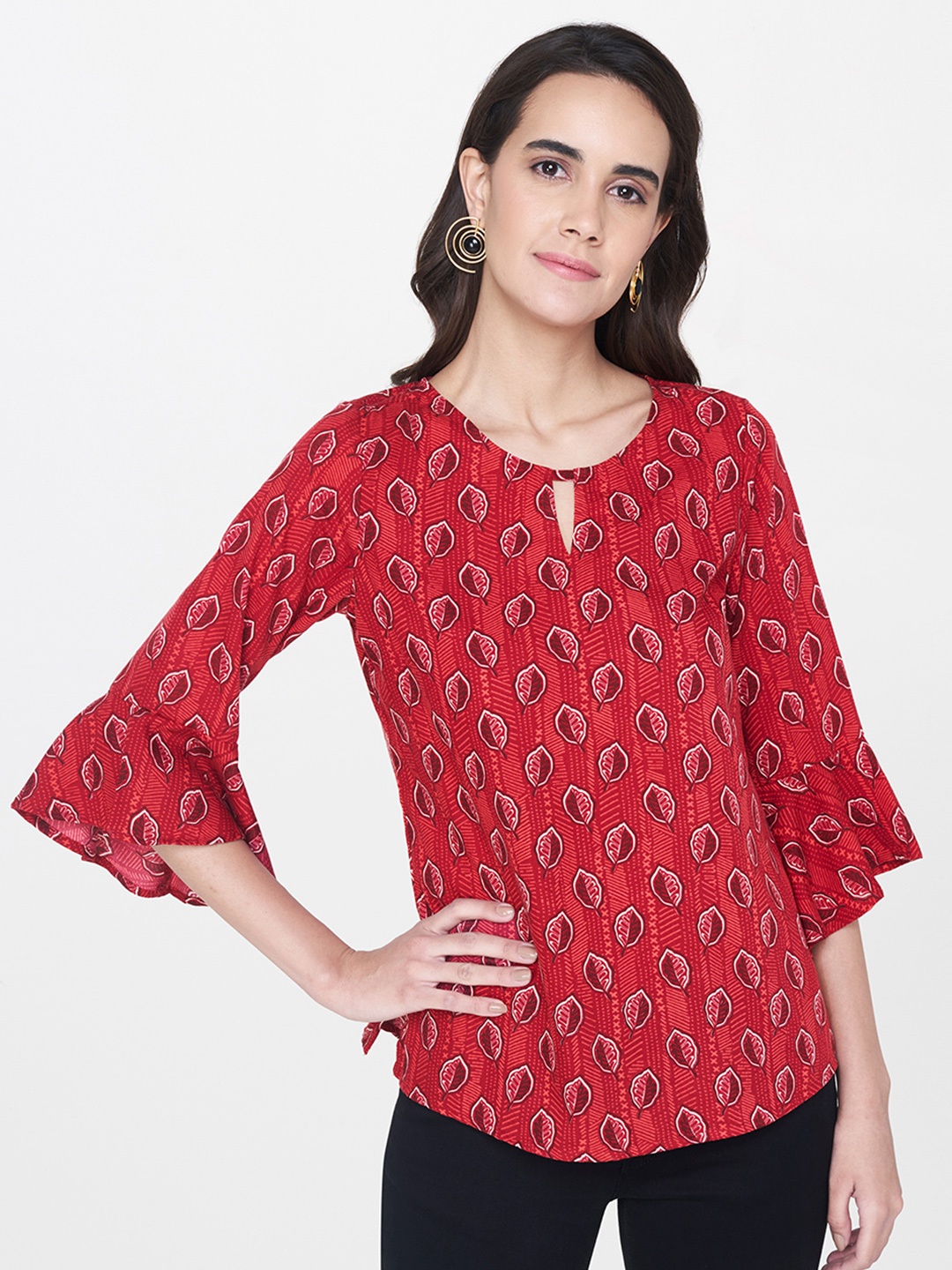 

Global Desi Women Red Printed Top