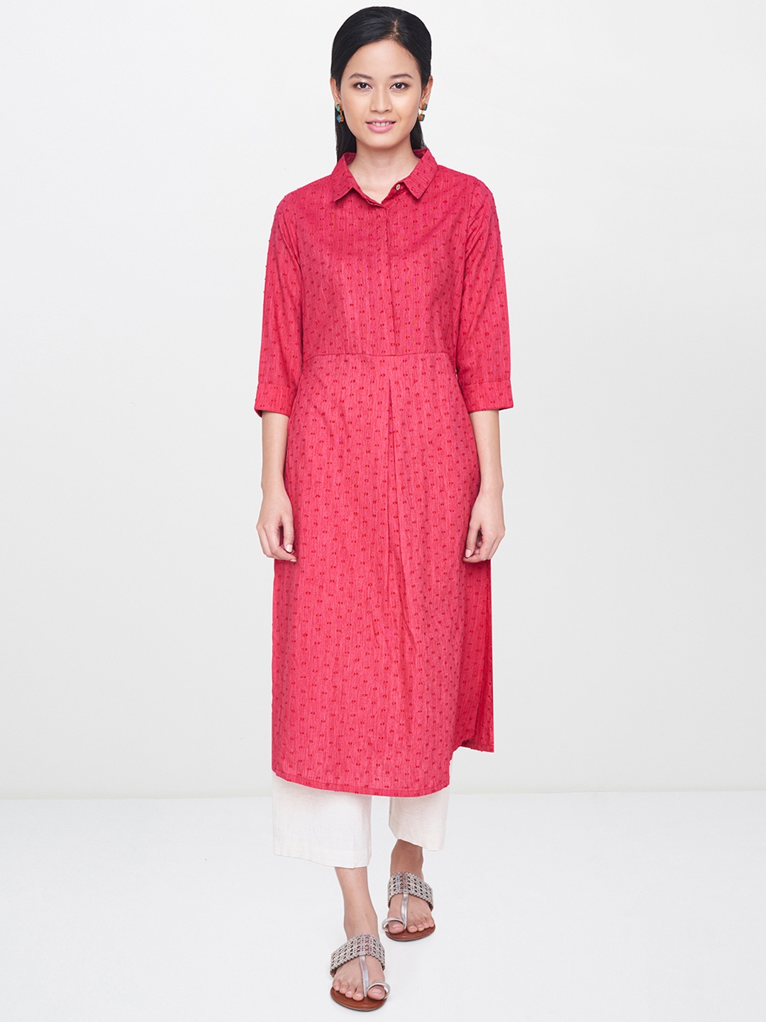 

Global Desi Women Pink Woven Design Straight Kurta