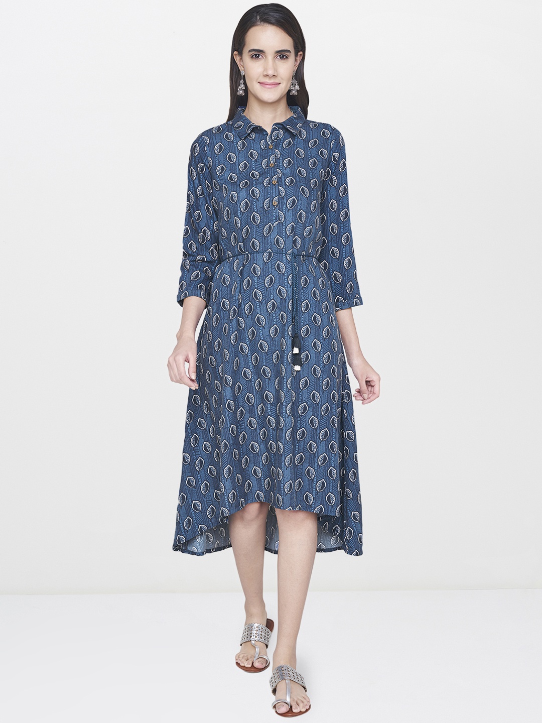 

Global Desi Women Navy Blue Printed A-Line Ethnic Dress