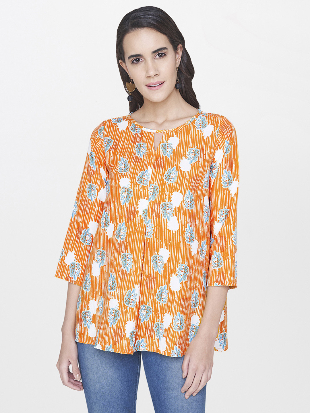 

Global Desi Women Orange Printed Top