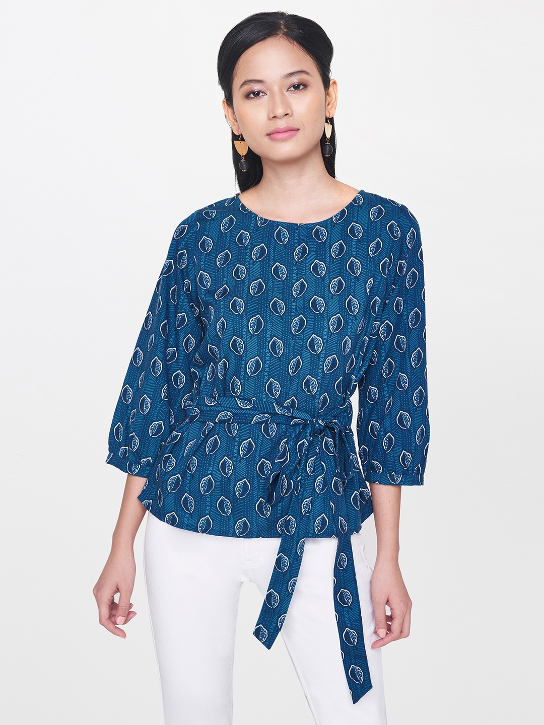

Global Desi Women Blue Printed Top