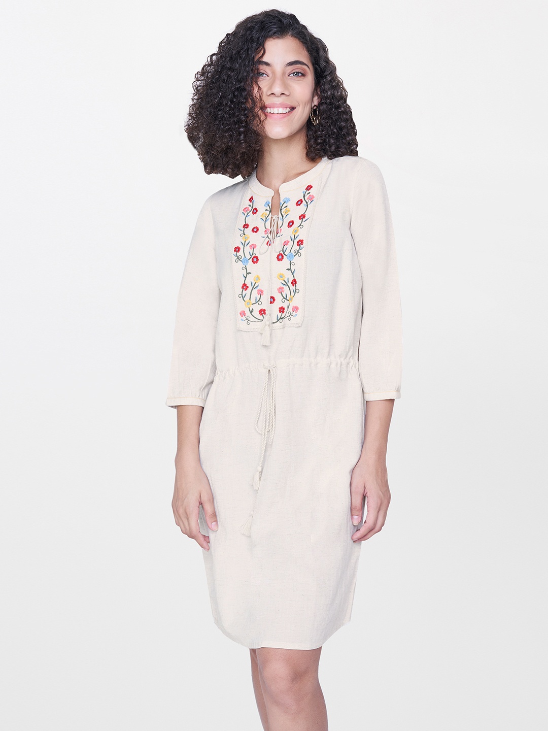 

Global Desi Women Off-White Printed A-Line Dress