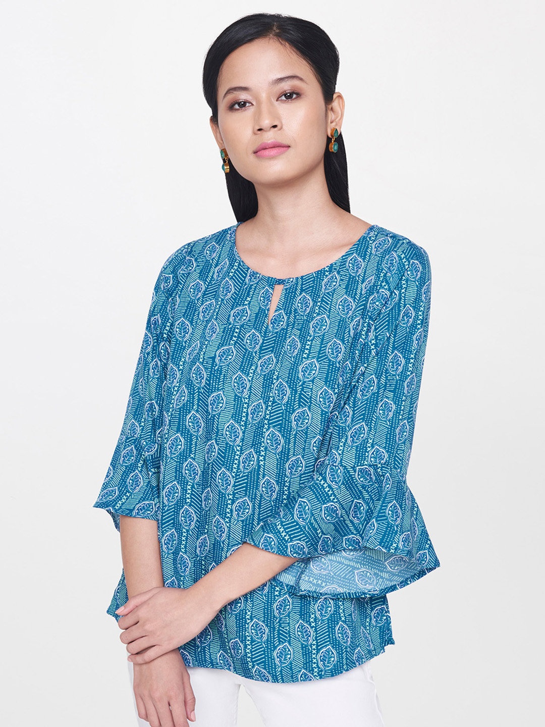 

Global Desi Women Blue Printed Top