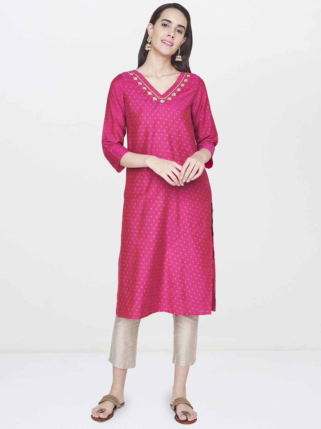 

Global Desi Women Pink Printed Straight Kurta