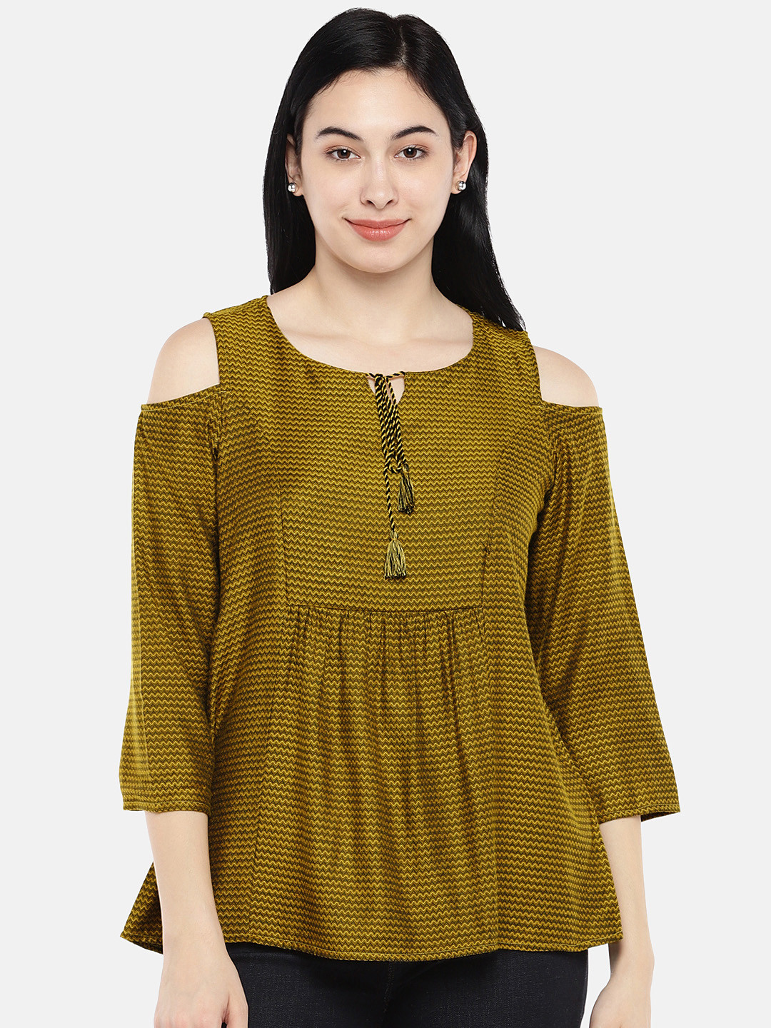 

Global Desi Women Yellow & Green Printed Top