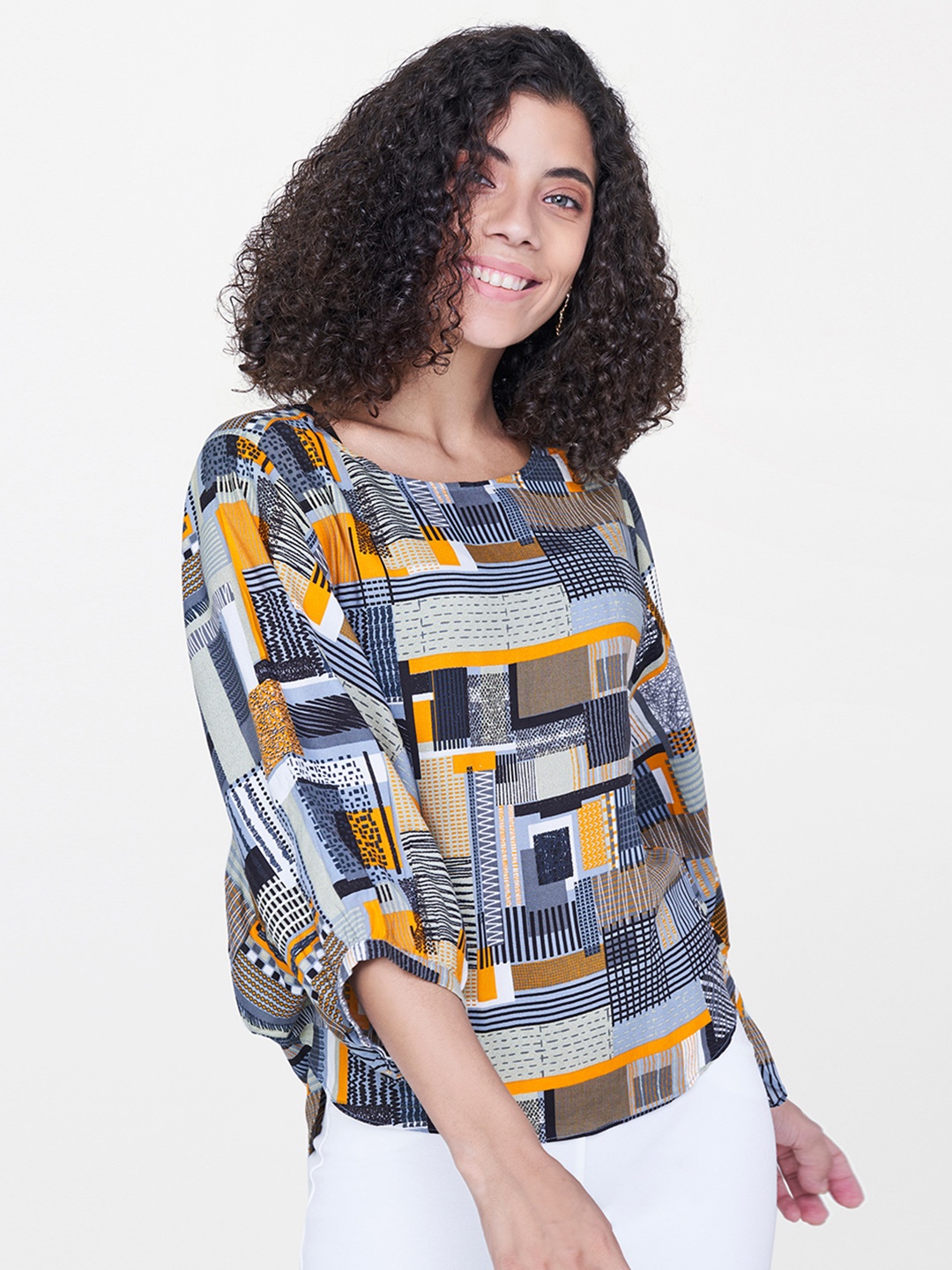 

Global Desi Women Multicoloured Printed High-Low Kaftan Top, Multi