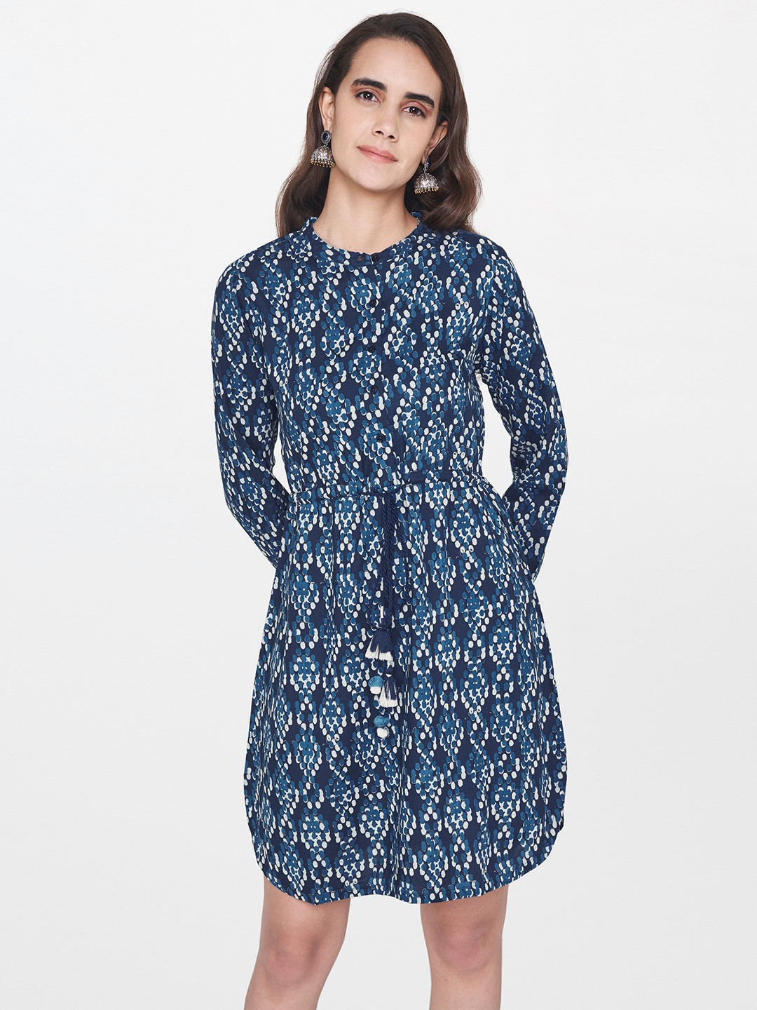 

Global Desi Women Navy Blue Printed Fit and Flare Dress