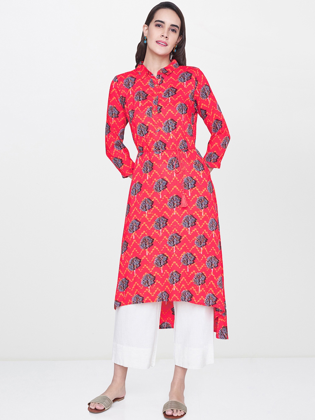 

Global Desi Women Red Printed A-Line Kurta