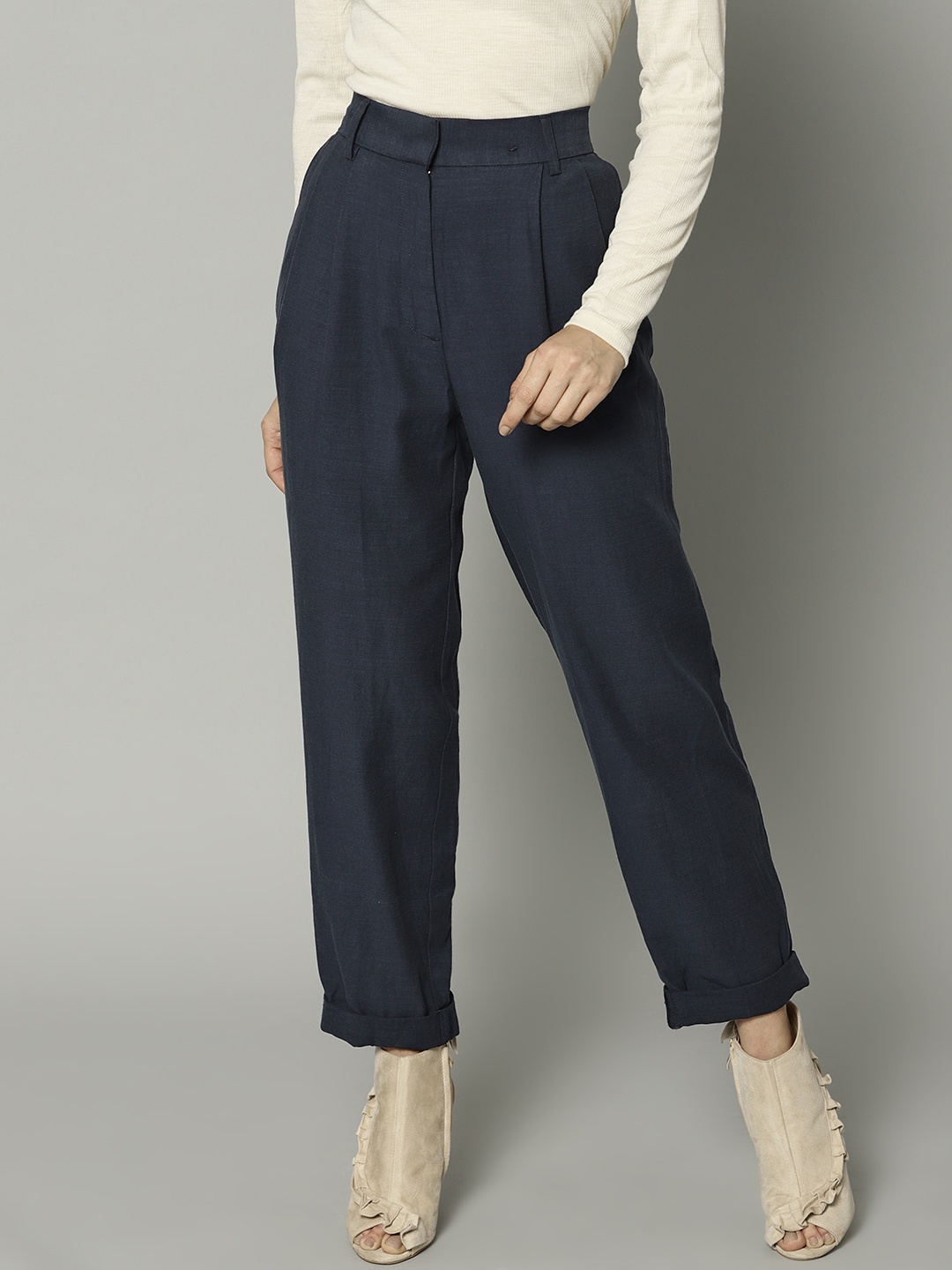 

Marks & Spencer Women Navy Blue Regular Fit Solid Trousers