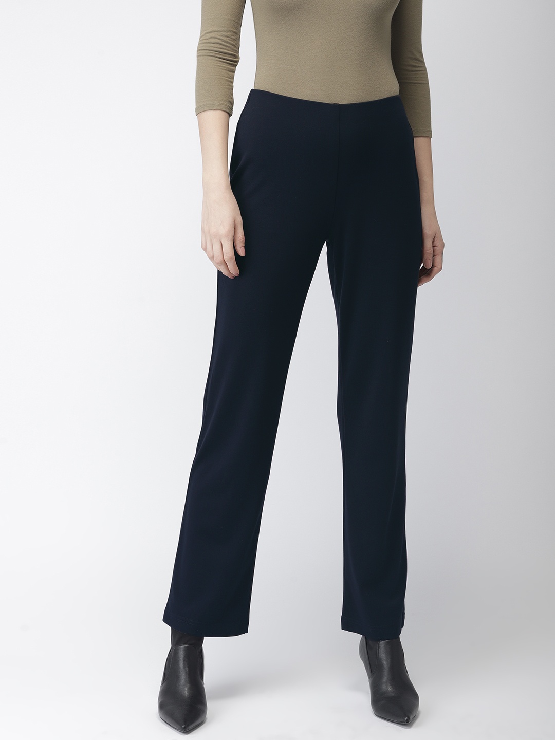 

Marks & Spencer Women Navy Blue Solid Parallel Trousers