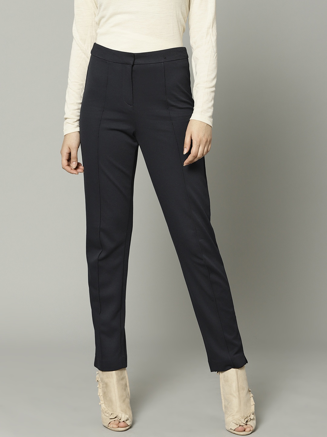 

Marks & Spencer Women Navy Blue Slim Fit Solid Trousers