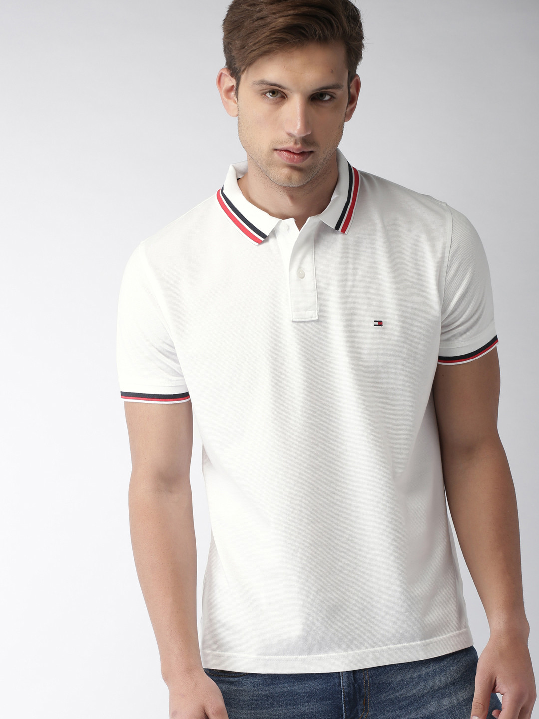

Tommy Hilfiger Men White Solid Polo Pure Cotton T-shirt