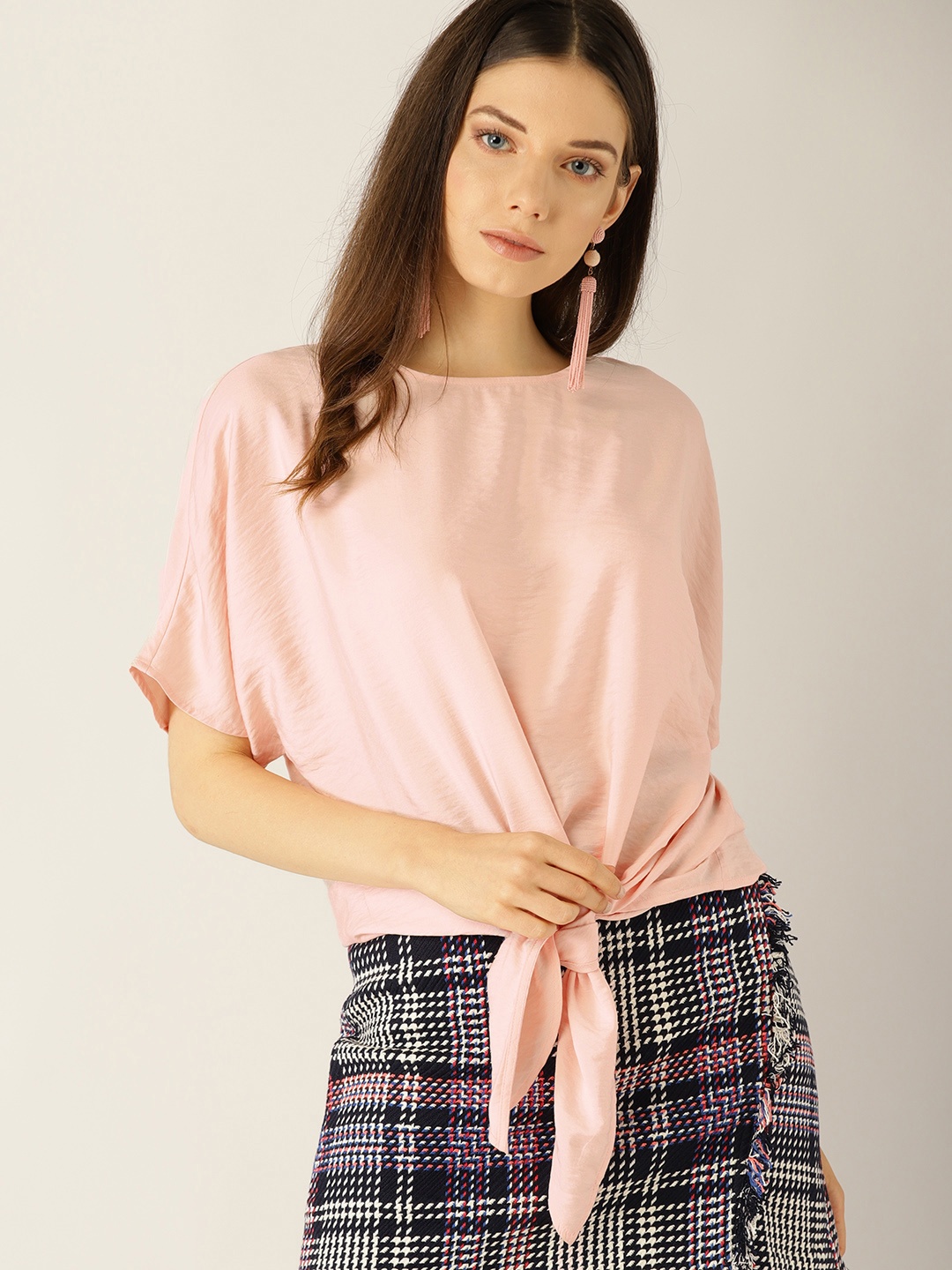 

MANGO Women Pink Solid Boxy Top