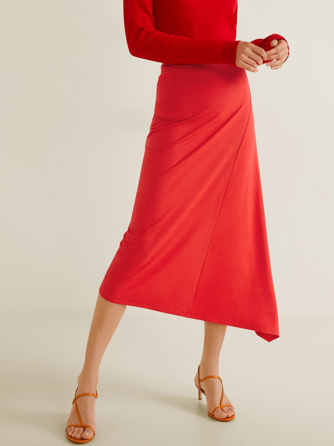 

MANGO Women Red Midi A-line Knitted Skirt