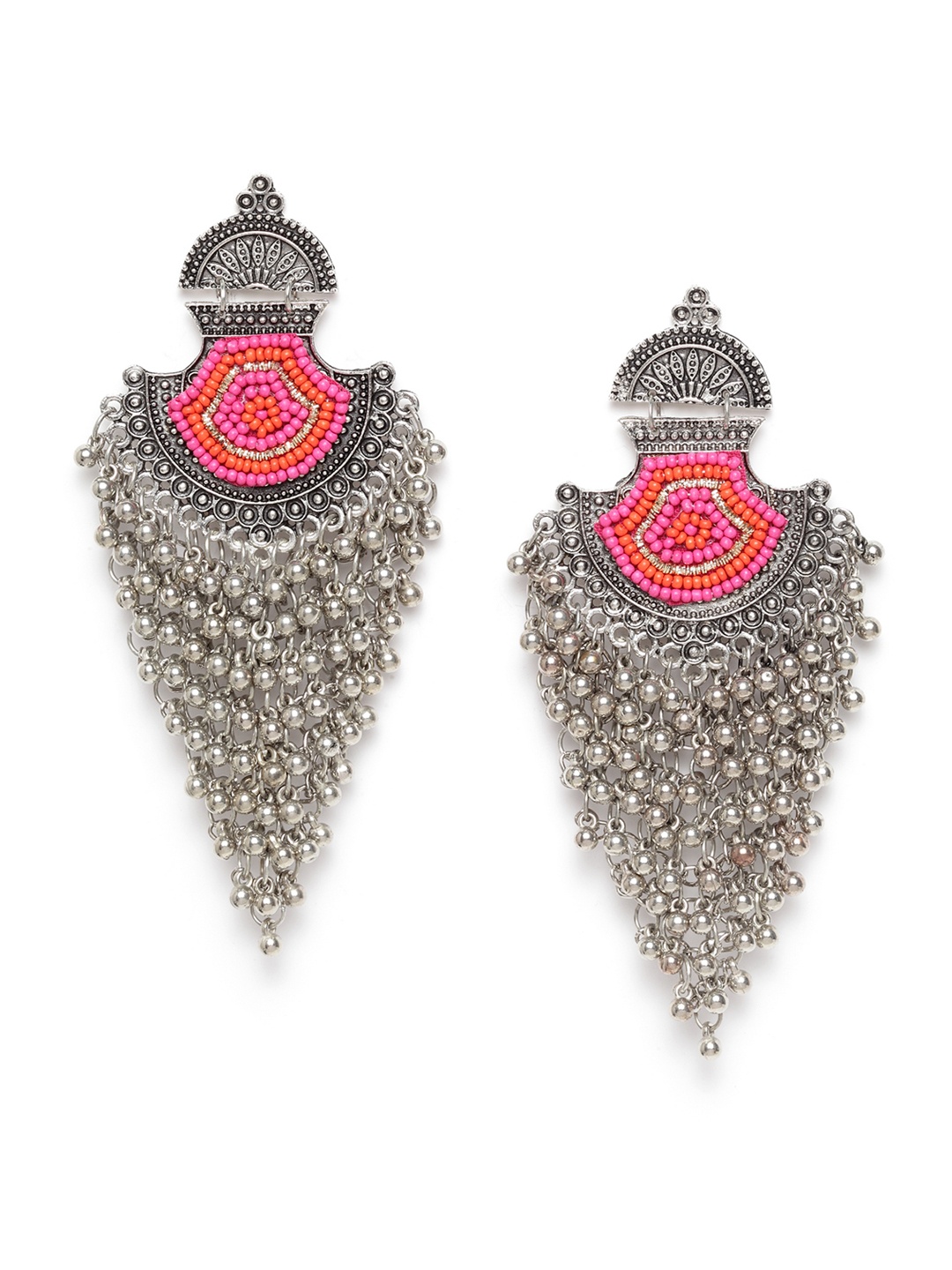 

Moedbuille Silver-Plated & Pink Handcrafted Afghan Contemporary Drop Earrings