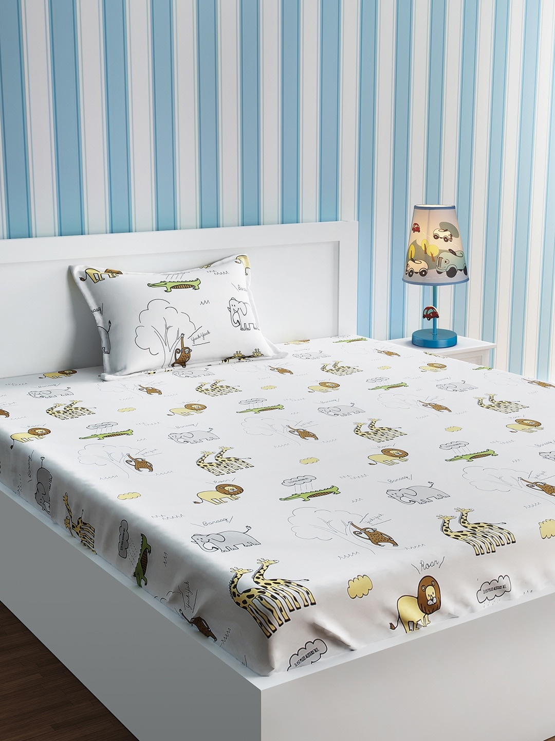 

URBAN DREAM Multicoloured Cartoon Characters 210 TC Cotton Single Bedsheet & Pillow Cover, Multi