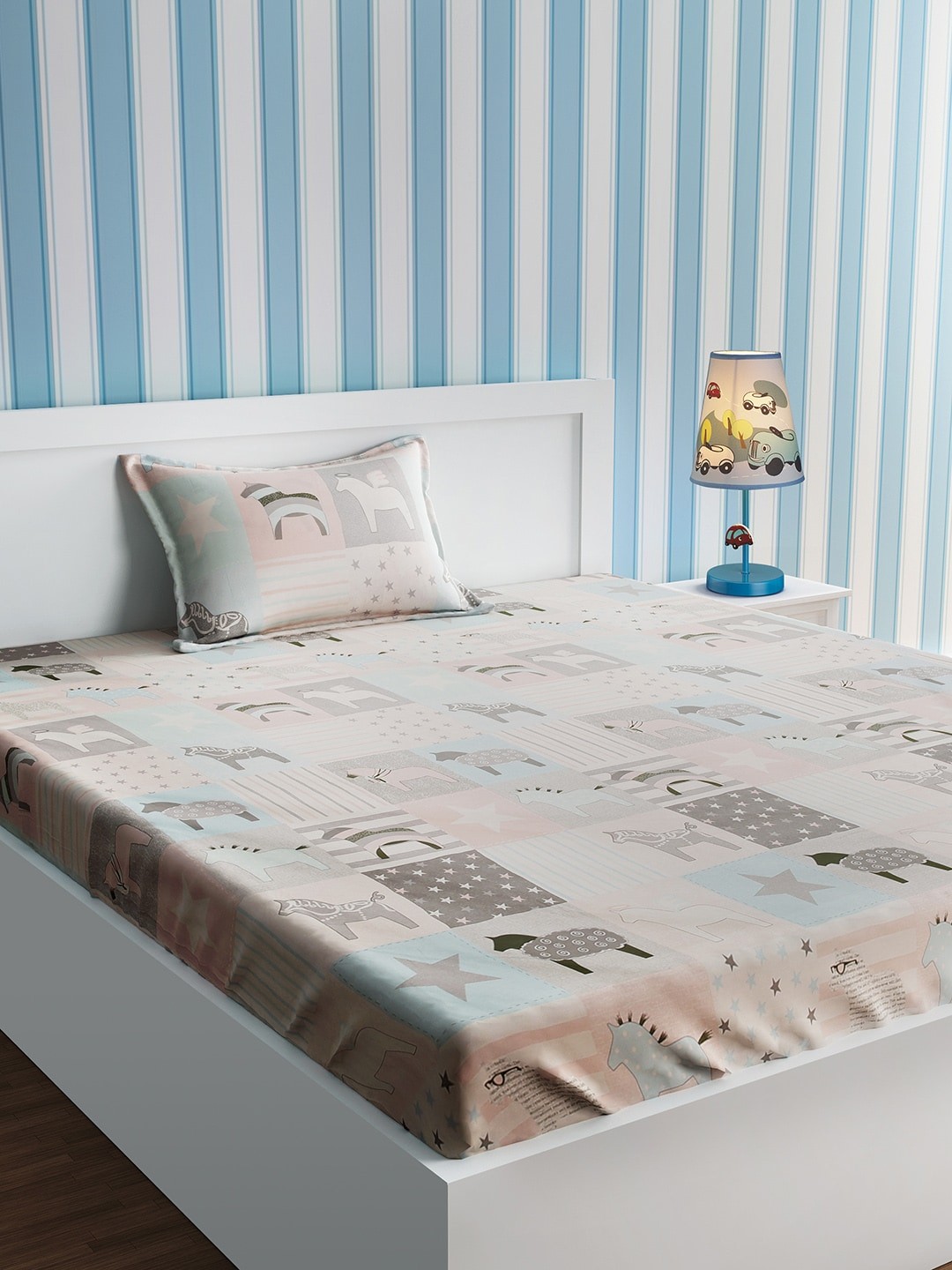 

URBAN DREAM Kids Peach-Coloured Graphic 210 TC 1 Single Bedsheet with 1 Pillow Cover