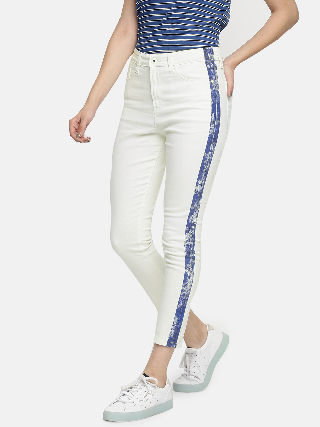 

Pepe Jeans Women White Skinny Fit High-Rise Clean Look Stretchable Cropped Jeans