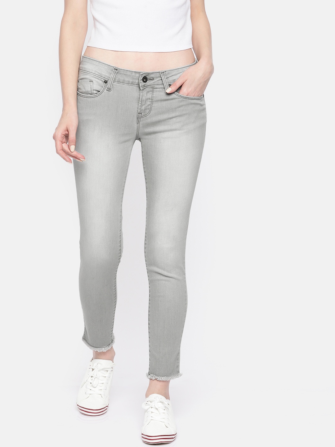 

Pepe Jeans Women Grey SILVER Super Skinny Fit Mid-Rise Clean Look Stretchable Jeans