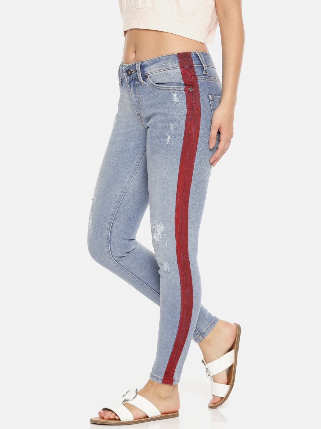 

Pepe Jeans Women Blue Lola Regular Fit Mid-Rise Mildly Distressed Stretchable Jeans