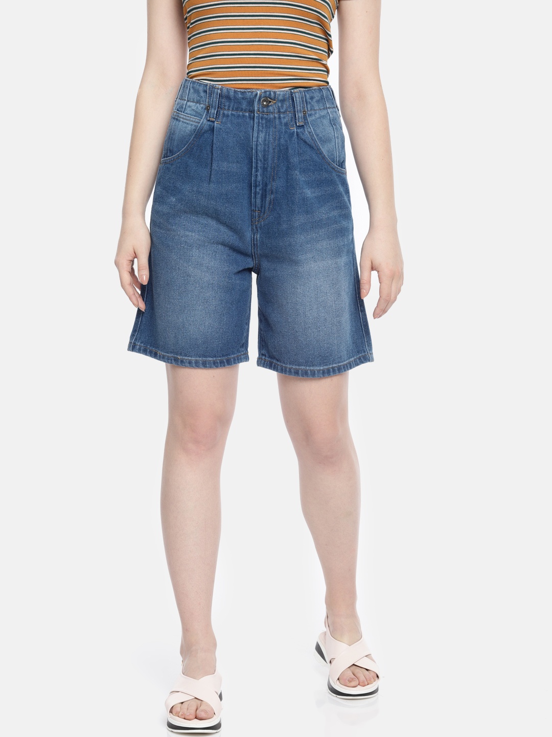 

Pepe Jeans Women Blue Washed Regular Fit Denim Shorts