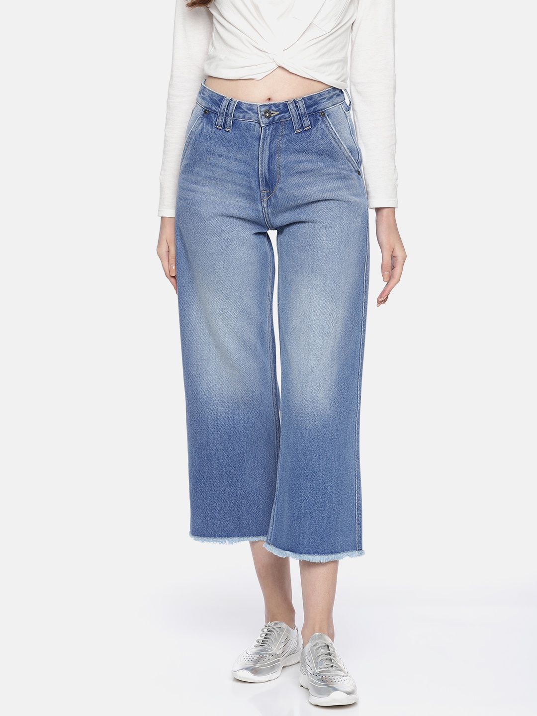 

Pepe Jeans Women Blue Jane Regular Fit Faded Denim Culottes