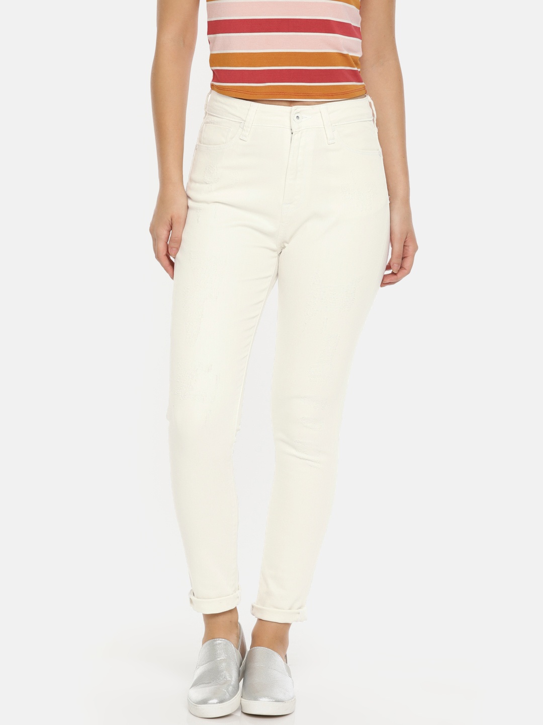 

Pepe Jeans Women Off-White Skinny Fit High-Rise Clean Look Stretchable Jeans