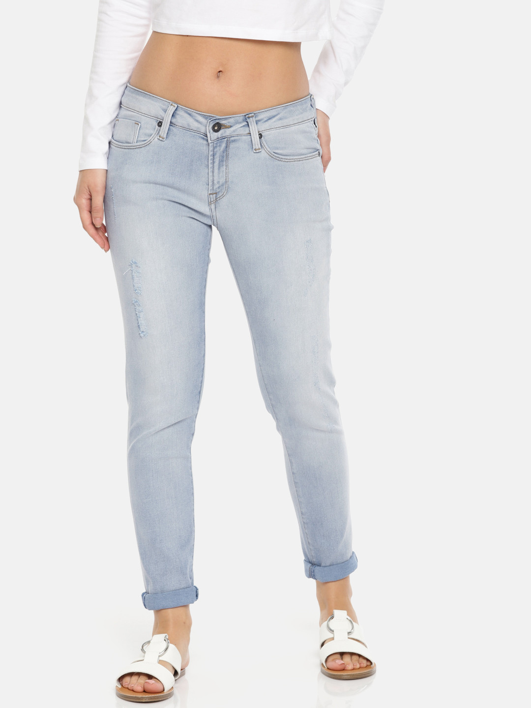 

Pepe Jeans Women Blue Lola Slim Fit Mid-Rise Mildly Distressed Stretchable Jeans