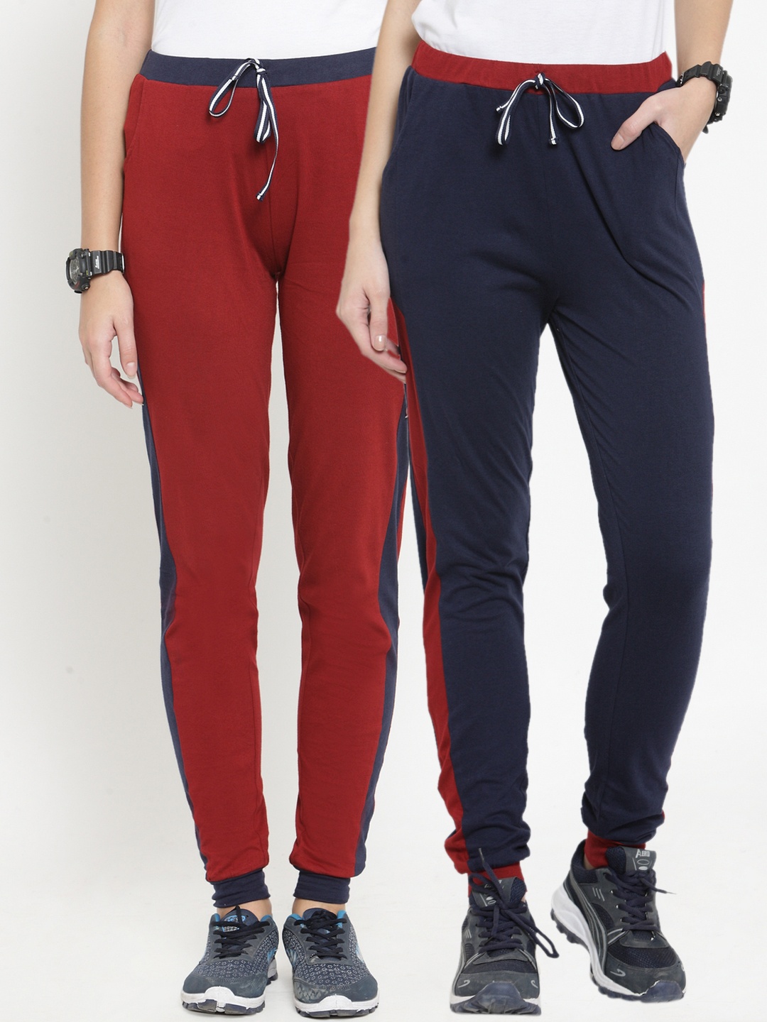 

Boston Club Women Pack of 2 Solid Slim Fit Track Pants, Navy blue