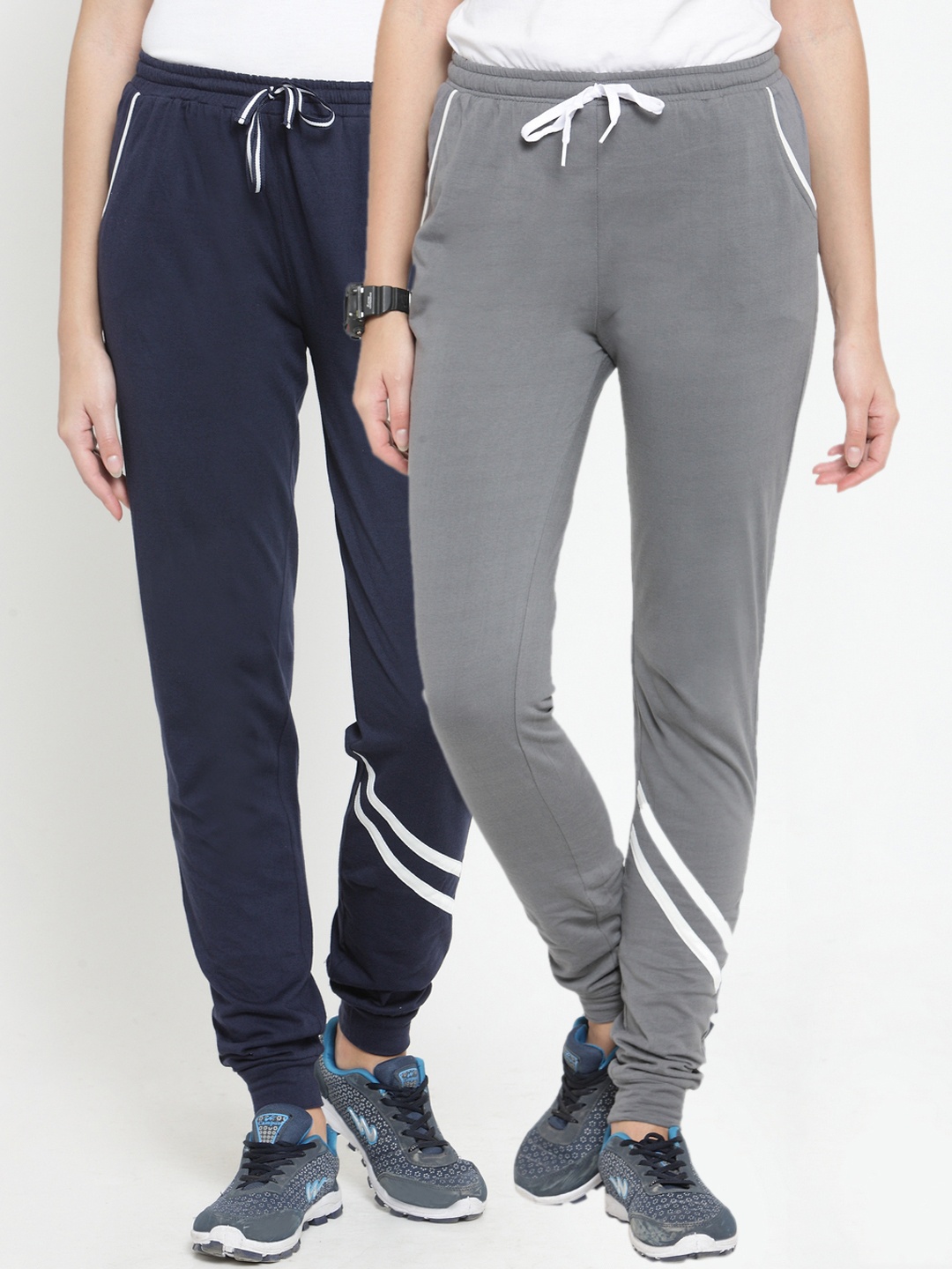 

Boston Club Women Pack of 2 Solid Slim Fit Track Pants, Navy blue