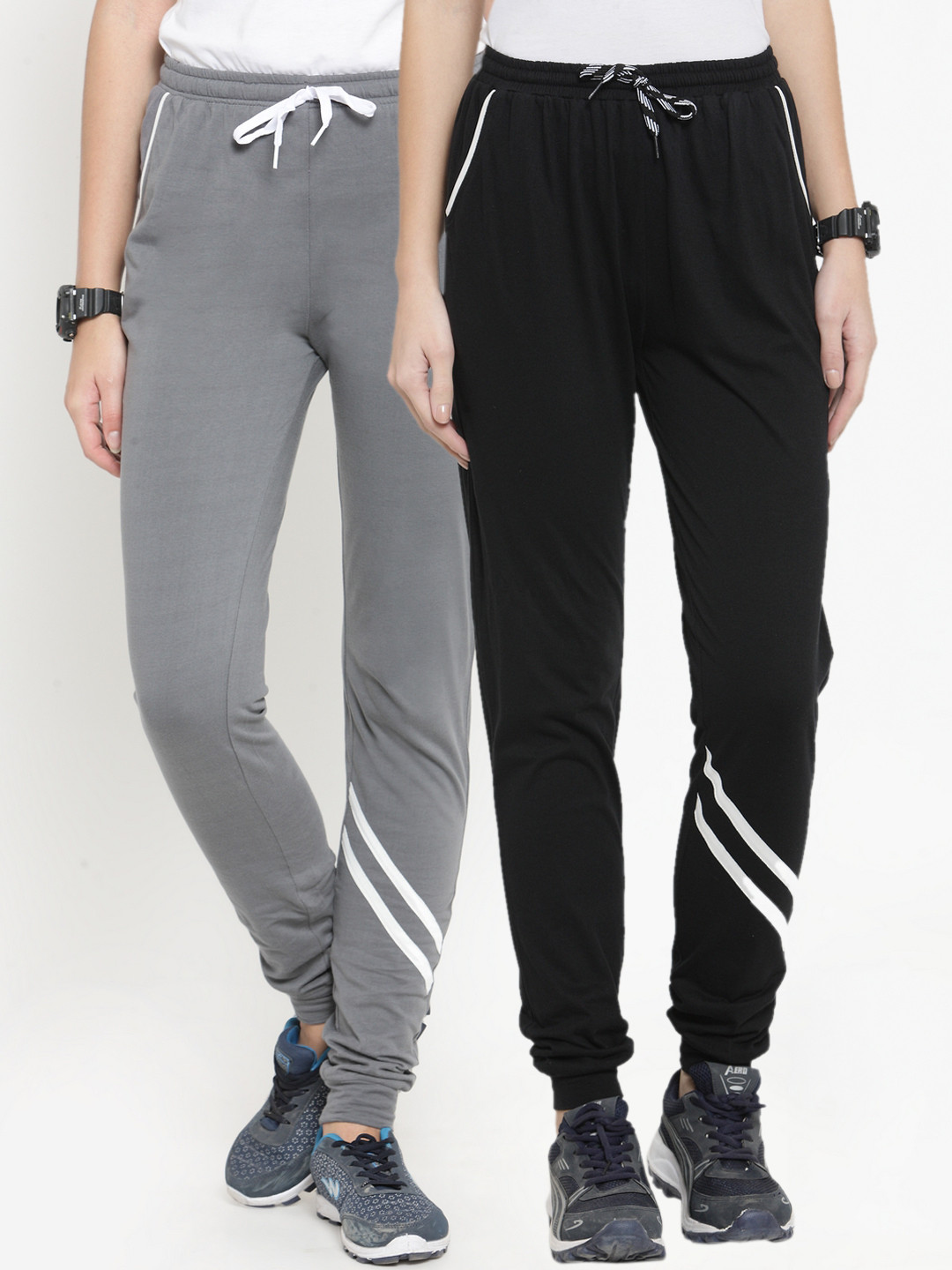 

Boston Club Women Pack of 2 Solid Slim Fit Track Pants, Grey