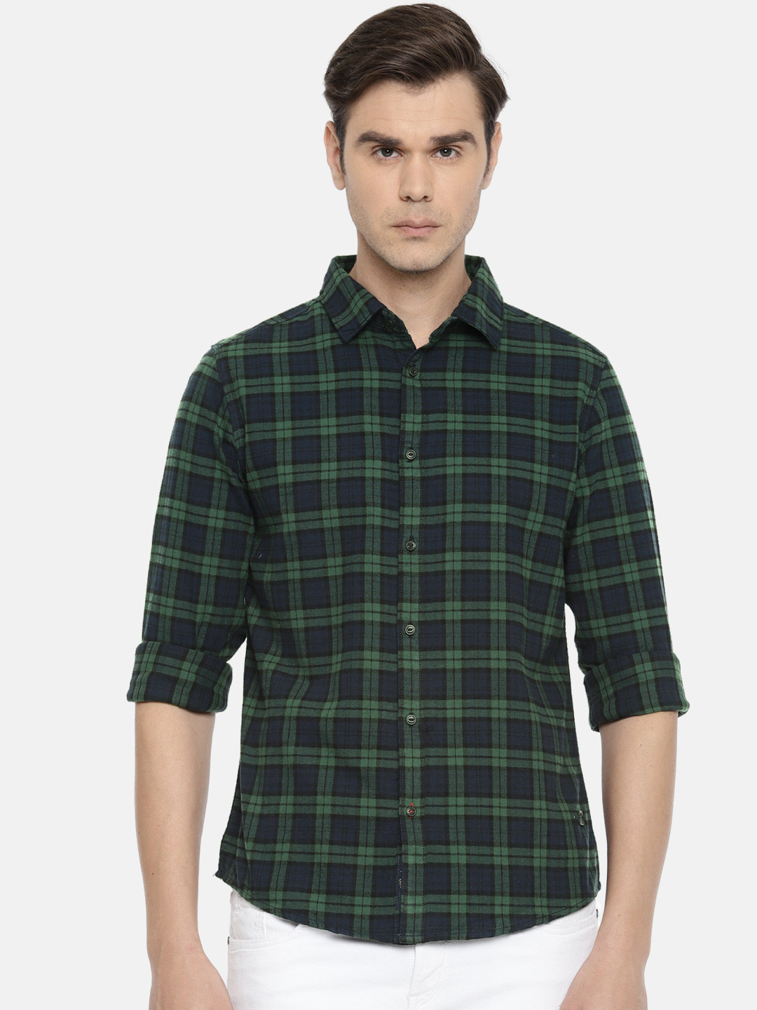 

Being Human Men Green & Blue Slim Fit Checked Casual Shirt