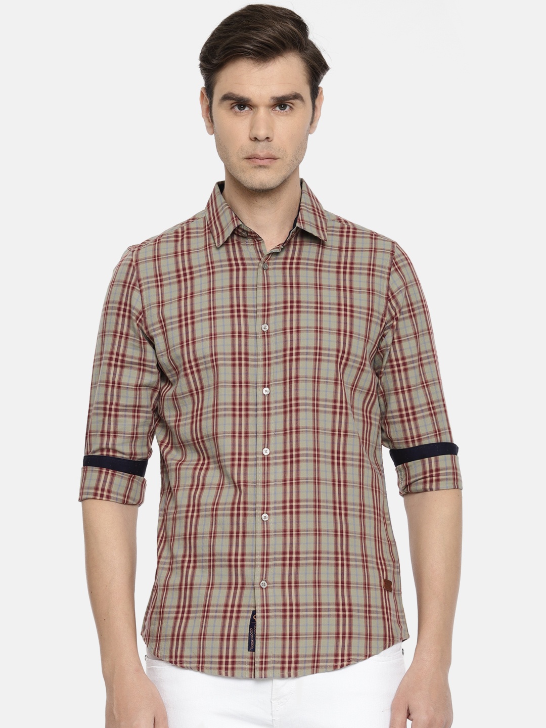 

Being Human Men Olive Green & Brown Slim Fit Checked Casual Shirt