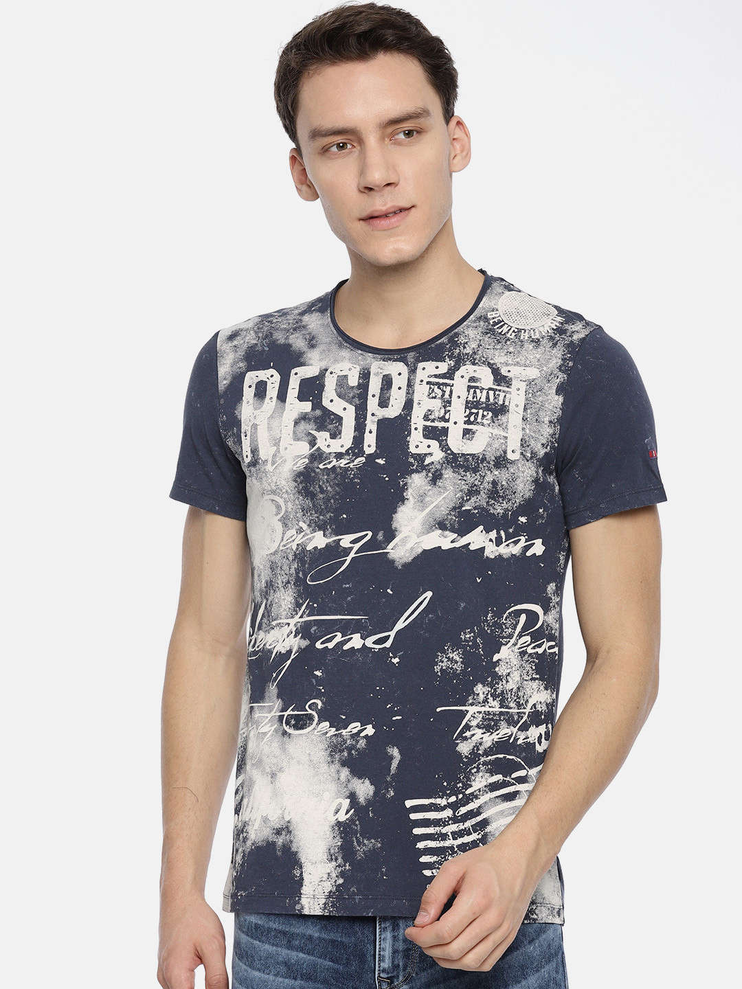 

Being Human Clothing Men Navy Blue Pure Cotton Printed Round Neck Pure Cotton T-shirt