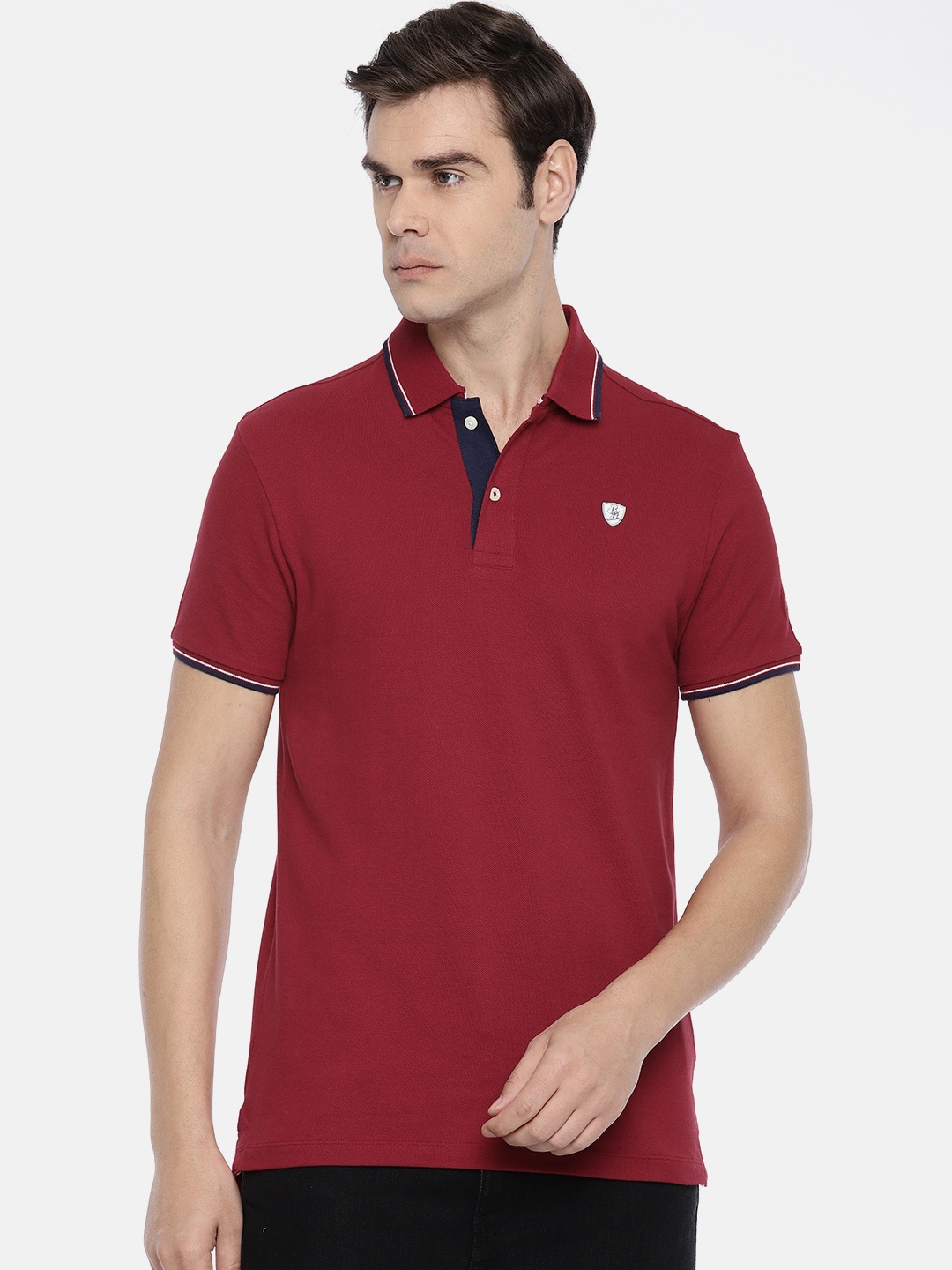

Being Human Clothing Men Maroon Solid Polo Collar Pure Cotton T-shirt