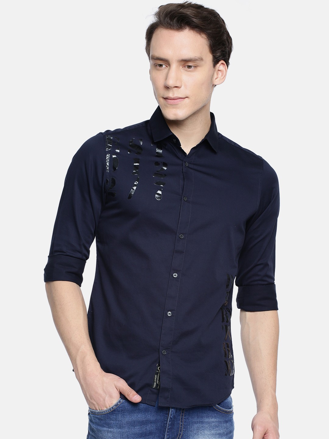 

Being Human Men Navy Blue Slim Fit Printed Casual Shirt