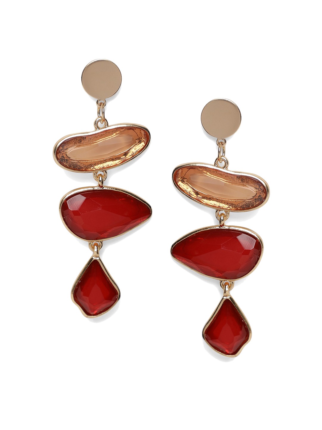 

Kazo Rose Gold-Plated & Red Embellished Contemporary Drop Earrings