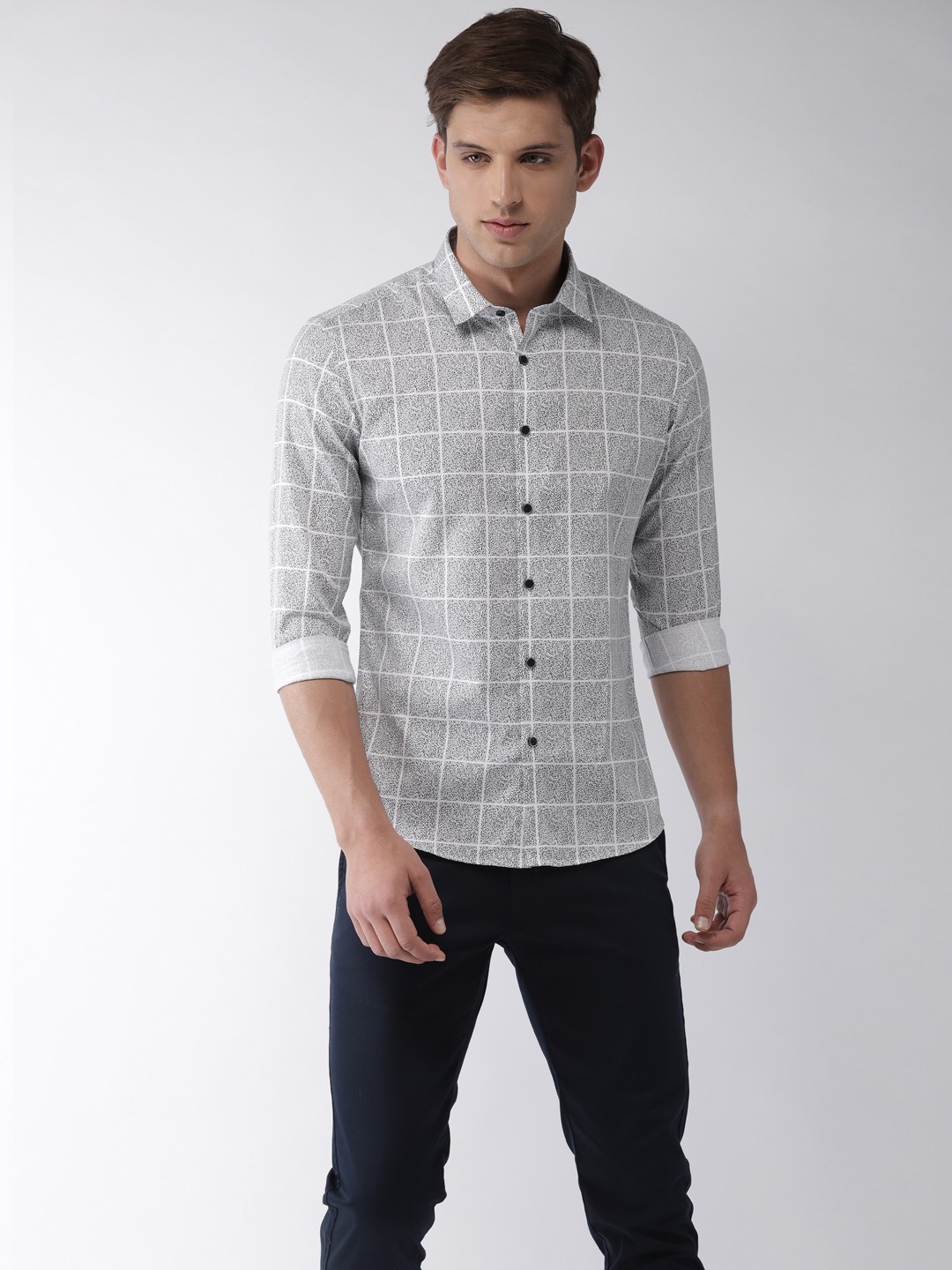 

Flying Machine Men White & Black Slim Fit Checked Casual Shirt