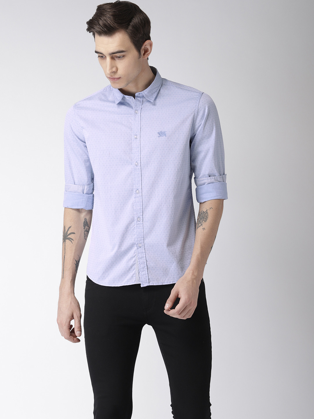 

Flying Machine Men Blue Regular Fit Self Design Casual Shirt