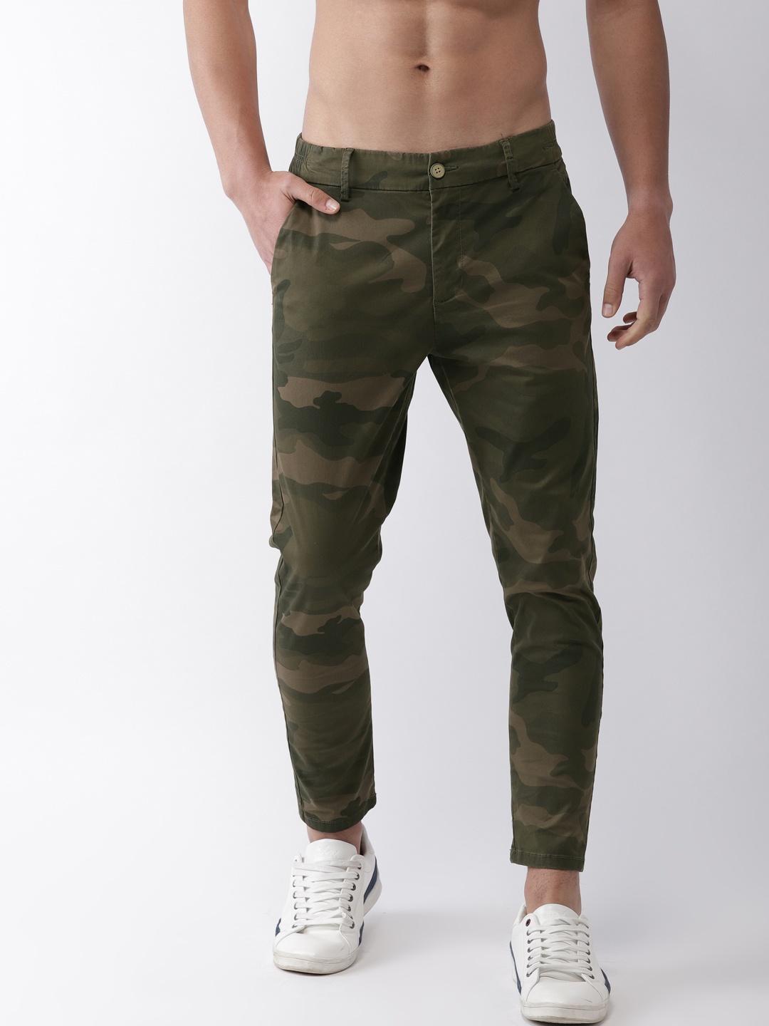 

Flying Machine Men Olive Green Slim Fit Printed Regular Trousers