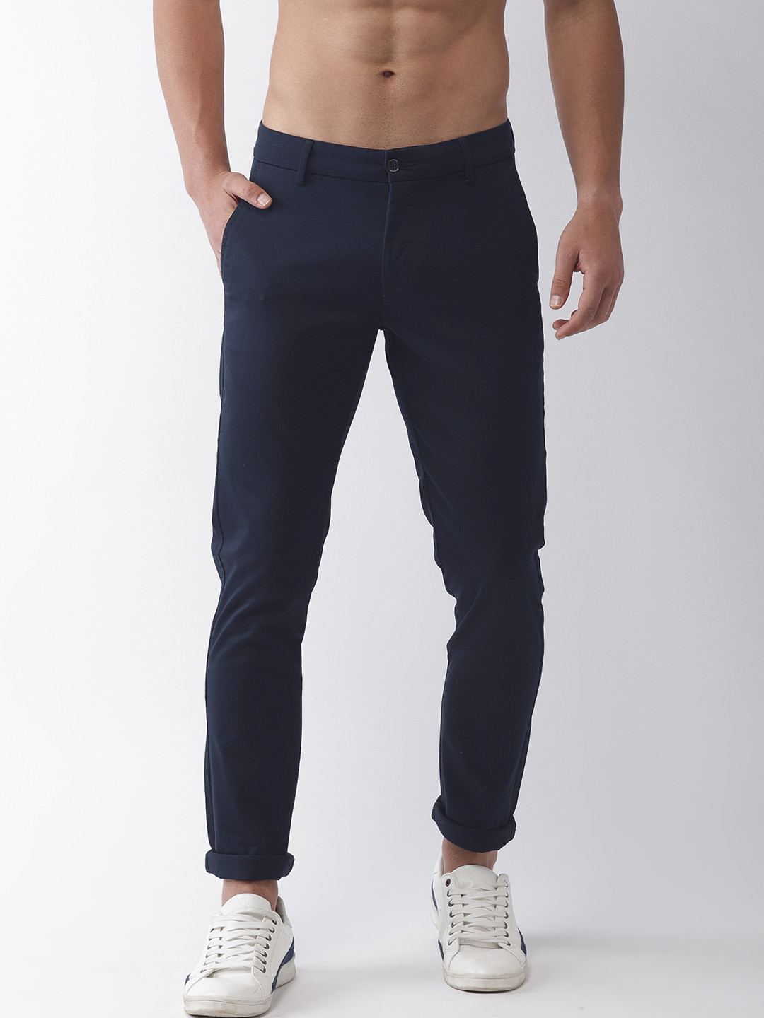 

Flying Machine Men Navy Blue Super Slim Fit Solid Trousers