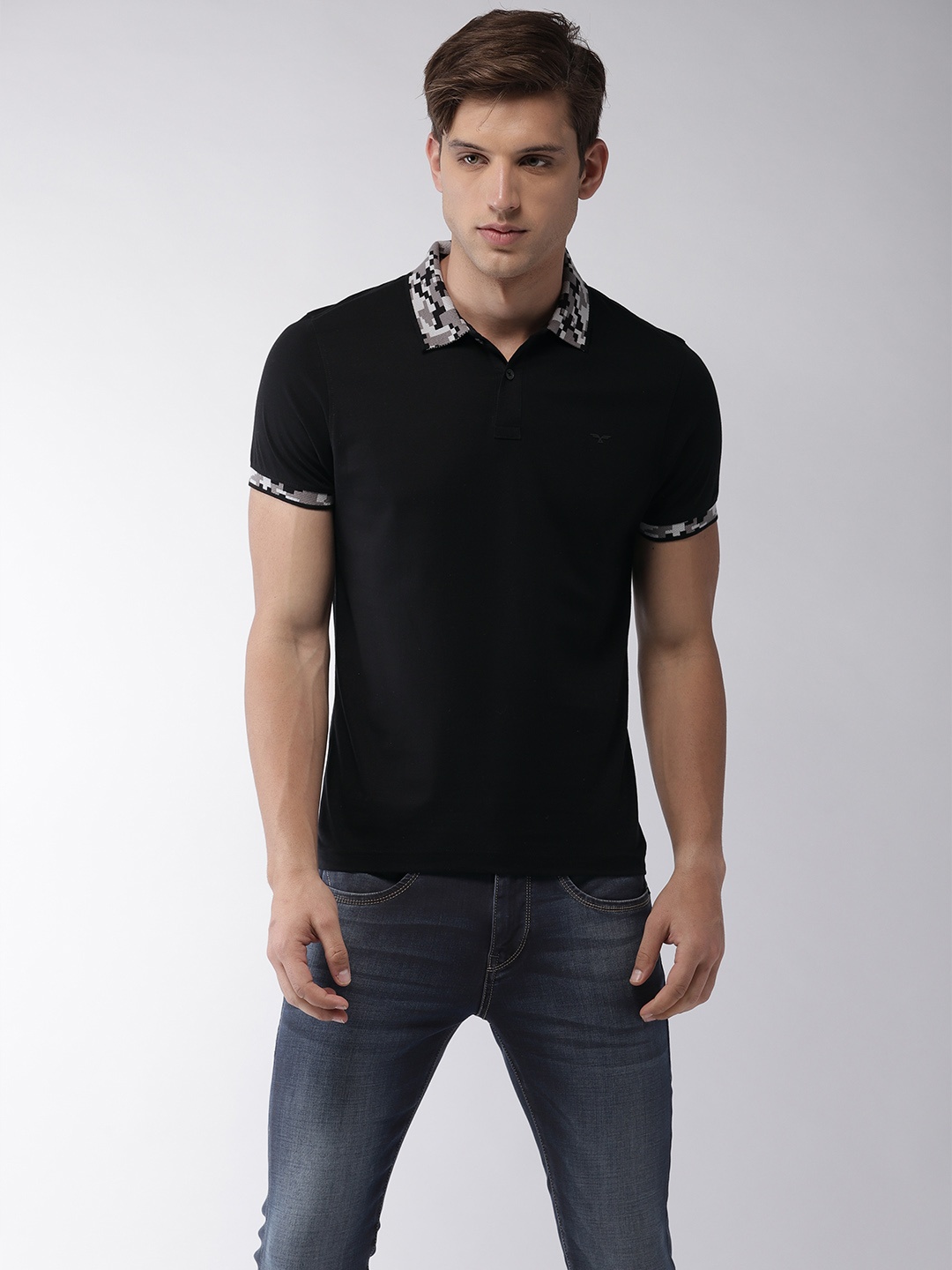 

Flying Machine Men Black Slim Fit Solid Polo Collar Pure Cotton T-shirt