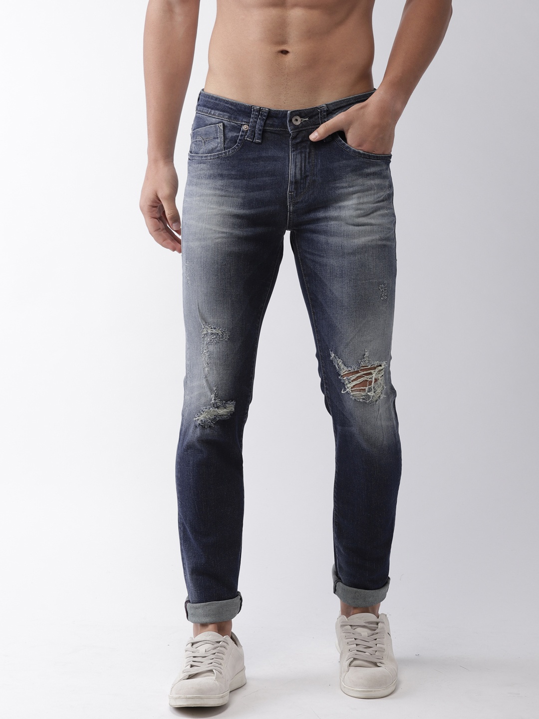 

Flying Machine Men Blue Michael Slim Tapered Fit Mildly Distressed Stretchable Jeans
