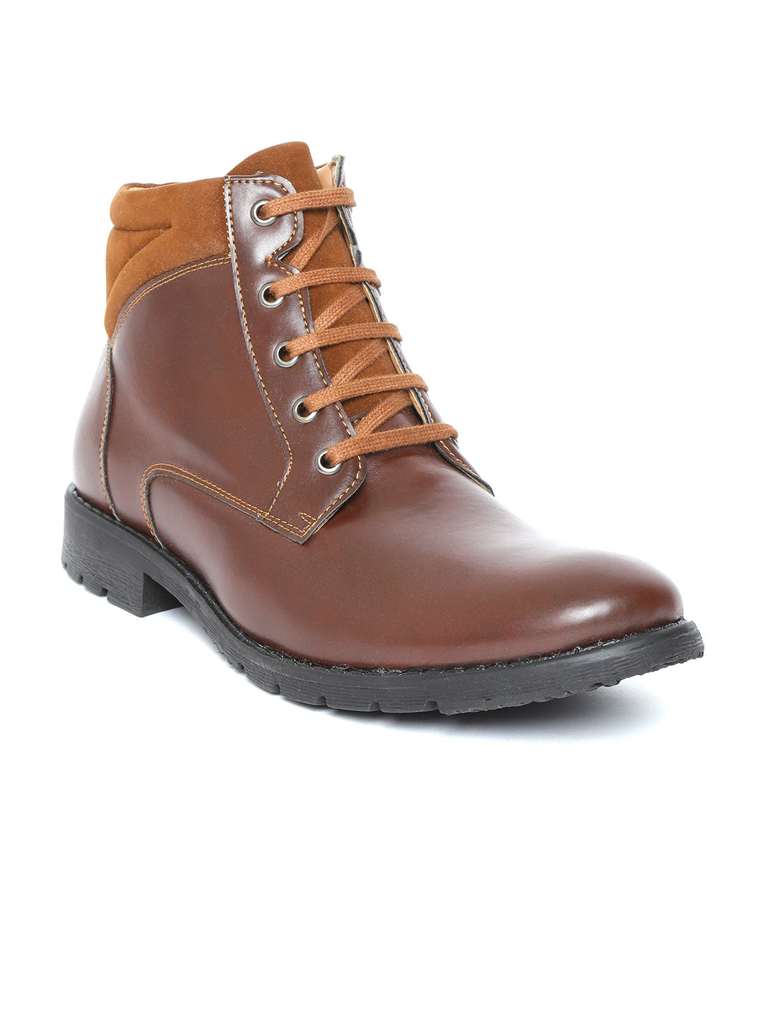 

People Men Brown Solid Mid-Top Flat Boots